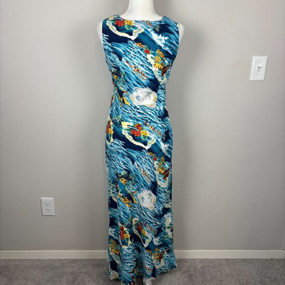 Vtg The Hawaiian Original Maxi Dress Small Blue Floral Aloha Resort Cruise AOP - Picture 5 of 8